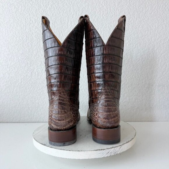 NEW Rod Patrick Mens Cowboy Boots 12 AAAA Brown Caiman Leather Western Blunt Toe - Picture 3 of 12